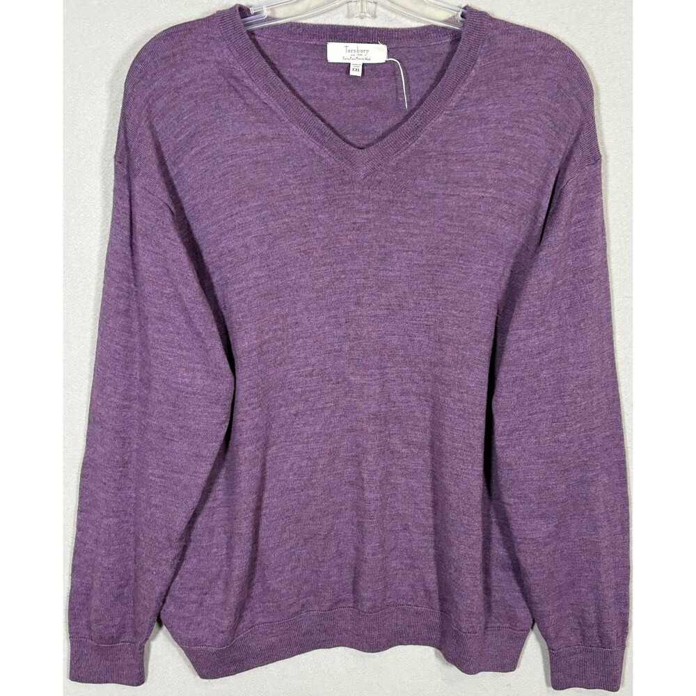 Turnbury Extra Fine Merino Wool Sweater Mens XXL Purple  V-neck Preppy Dad Golf